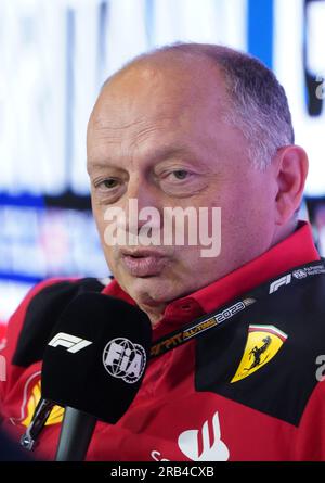 Il principio del team Ferrari Fred Vasseur durante una conferenza stampa sulla giornata di prove prima del Gran Premio di Gran Bretagna 2023 a Silverstone, Towcester. Data immagine: Venerdì 7 luglio 2022. Foto Stock