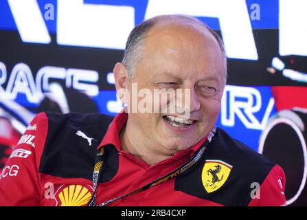 Il principio del team Ferrari Fred Vasseur durante una conferenza stampa sulla giornata di prove prima del Gran Premio di Gran Bretagna 2023 a Silverstone, Towcester. Data immagine: Venerdì 7 luglio 2022. Foto Stock