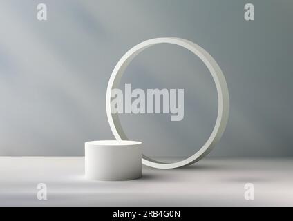 Presenta i tuoi prodotti con stile con questo podio mockup per espositori dal concept moderno e creativo. Il design realistico 3D presenta un bianco Illustrazione Vettoriale