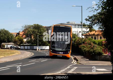 Morebus compagnia di autobus Bournemouth, fotografie scattate a Southborne e Hengistbury Head Foto Stock