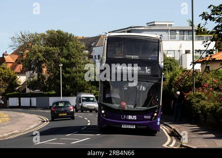 Morebus compagnia di autobus Bournemouth, fotografie scattate a Southborne e Hengistbury Head Foto Stock