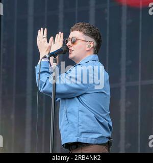 Glasgow, Regno Unito. 7 luglio 2023. JOESEF, a volte indicato come JOSEF, ha suonato, il festival musicale annuale TRNSMT a Glasgow Green, Glasgow, Scozia. Joesef, originario del distretto di Garthamlock nell'estremità orientale di Glasgow, ha ricevuto un'accoglienza coinvolgente dal pubblico. Crediti: Findlay/Alamy Live News Foto Stock