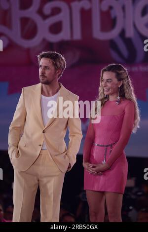 Città del Messico, Messico. 6 luglio 2023. 6 luglio 2023, città del Messico, Messico: Ryan Gosling e Margot Robbie partecipano al tappeto rosa per Barbie al Toreo Parque Central. Il 6 luglio 2023 a città del Messico, Messico. (Foto di Carlos Tischler/ Eyepix Group) (foto di Eyepix/NurPhoto) credito: NurPhoto SRL/Alamy Live News Foto Stock