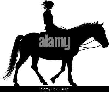 Ragazza con silhouette a cavallo isolata su sfondo bianco. Illustrazione vettoriale Illustrazione Vettoriale