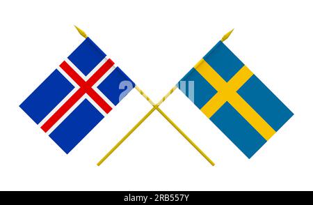 Bandiere di Islanda e Svezia, rendering 3d, isolato su bianco Foto Stock