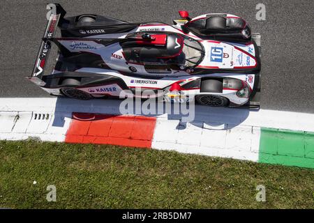 10 CULLEN Ryan (gar), KAISER Matthias (Lie), AUBRY Gabriel (fra), Vector Sport, Oreca 07 - Gibson, azione durante le 6 ore di Monza 2023, 3° round del Campionato del mondo Endurance FIA 2023, dal 7 al 9 luglio 2023 sull'autodromo Nazionale di Monza, a Monza, Italia credito: Independent Photo Agency Srl/Alamy Live News Foto Stock