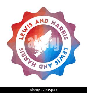 Lewis e Harris, basso logo in polietilene. Colorato logo di viaggio sfumato dell'isola in stile geometrico. Poligonale multicolore Lewis e Harris segno arrotondato W. Illustrazione Vettoriale