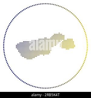 Badge digitale dell'isola madre de Dios. Mappa in stile punteggiato dell'isola madre de Dios in cerchio. Icona tecnica con punti sfumati. Affascinante illustrazione vettoriale. Illustrazione Vettoriale