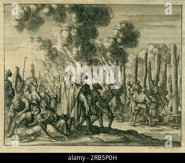 Incendio di circa 80 valdesi, Strasburgo, 1215 1685 d.C. da parte di Jan Luyken Foto Stock