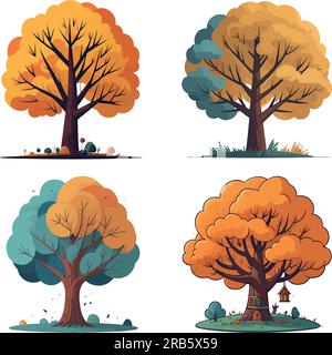 Set artistico vettoriale fantastico per alberi magici Illustrazione Vettoriale