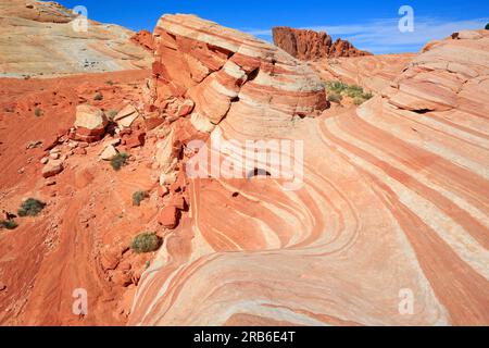Fire Wave e Gibraltar Rock - Valley of Fire State Park, Nevada Foto Stock