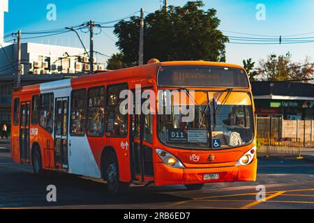 Santiago, Cile - 17 marzo 2023: Trasporto pubblico Transantiago, o Red metropolitana de Movilidad, autobus sulla linea D11 Foto Stock