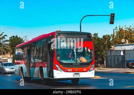 Santiago, Cile - 17 marzo 2023: Trasporto pubblico Transantiago, o Red metropolitana de Movilidad, autobus sulla linea B03 Foto Stock