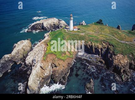 Immagine aerea del faro di Yaquina Head, Oregon, Stati Uniti Foto Stock