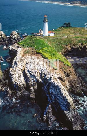 Immagine aerea del faro di Yaquina Head, Oregon, Stati Uniti Foto Stock