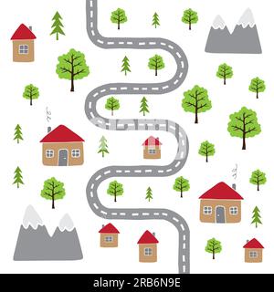 Bozzetti vettoriali di campagna con case e alberi Illustrazione Vettoriale