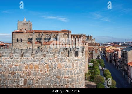Mura medievali e Cattedrale di Avila - Avila, Spagna Foto Stock