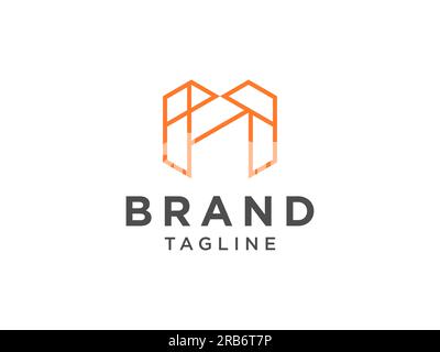 Logo M iniziale astratto. Linea arrotondata arancione Origami Style con ombra. Elemento modello disegno logo Flat Vector Illustrazione Vettoriale