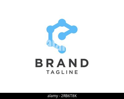 Logo e lettera iniziale astratta. Forma geometrica blu con linea isolata su sfondo bianco. Utilizzabile per loghi aziendali e tecnologici. Registro vettoriale piatto Illustrazione Vettoriale