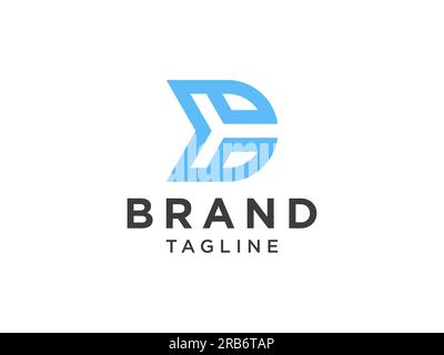 Logo e lettera iniziale astratta. Forma geometrica blu con linea isolata su sfondo bianco. Utilizzabile per loghi aziendali e tecnologici. Registro vettoriale piatto Illustrazione Vettoriale