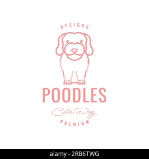 animali domestici linea mascotte di barboncino per cani art grazioso logo design vettoriale Illustrazione Vettoriale