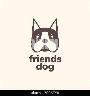 animali domestici, cane boston terrier, logo d'epoca semplice, vettore di design Illustrazione Vettoriale