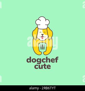 animali domestici, spatola da chef per cani, mascotte da cucina, cartone animato, logo carino, vettore di design Illustrazione Vettoriale