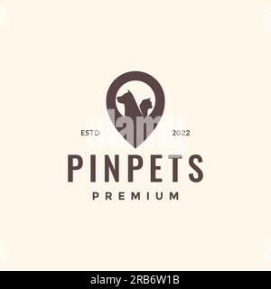animali domestici cani e gatti pin mappa posizione hipster semplice logo design vettore Illustrazione Vettoriale