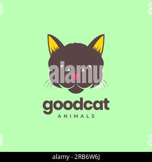 animali domestici testa gattino nero mascotte cartone animato sorriso logo vettore di design Illustrazione Vettoriale