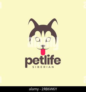 animali domestici cucciolo cane husky siberiano simpatica mascotte sorriso logo vettore di design Illustrazione Vettoriale