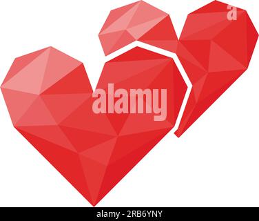 Icona Polygon Two Red Hearts per San Valentino. Illustrazione Vettoriale