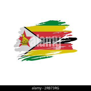Bandiera dello Zimbabwe - bandiera nazionale vettoriale tratteggiata in grunge graffiato pennello. Illustrazione Vettoriale