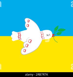 Colomba di pace sullo sfondo della bandiera Ucraina. Illustrazione Vettoriale