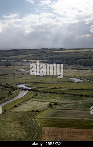 Vista del fiume Ouse dalla riserva naturale Malling Down, East Sussex, Inghilterra Foto Stock