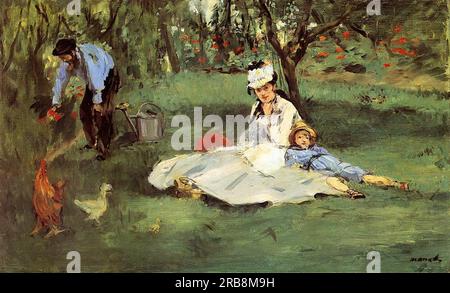 La famiglia Monet nel loro giardino ad Argenteuil 1874; Francia di Edouard Manet Foto Stock