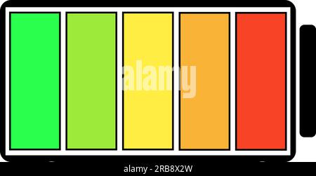Icona dell'indicatore della batteria con grafica vettoriale di colore nero con carica da verde a rosso Illustrazione Vettoriale