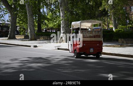 Tradizionale venditore di gelati siciliani su un Piaggio d'epoca a tre ruote per le strade di Palermo, in Sicilia, Italia. Foto Stock