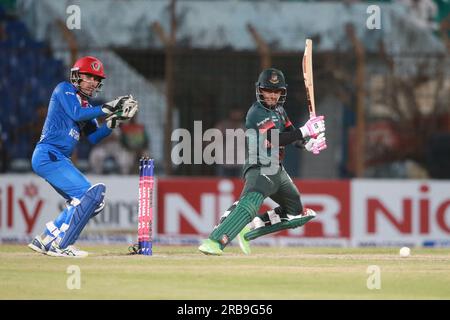 Mushfiqur Rahim batte il wicketkeeper bengalese durante il secondo One Day International (ODI) match Bangladesh-Afghanistan di tre serie di match Foto Stock