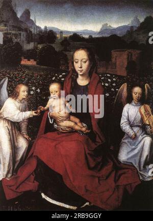 Vergine e bambino in un Rose Garden with Two Angels 1480 di Hans Memling Foto Stock