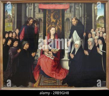 La Vergine e il bambino con St James e St. Dominic presenta i donatori e la loro famiglia, conosciuta come la Vergine di Jacques Floreins 1490 da Hans Memling Foto Stock