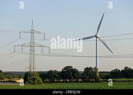 Pilone, centrale eolica, Melbeck, Ilmenau, bassa Sassonia, Germania Foto Stock