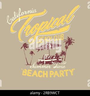 California Tropical Beach Palm Tree retro Summer t-shirt stampa poster illustrazione vettoriale Illustrazione Vettoriale