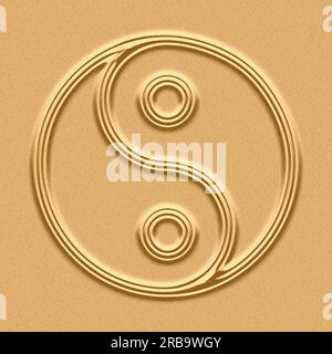 Simbolo Yin Yang su fondo di sabbia Foto Stock