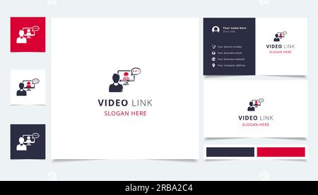 Logo con link video con slogan modificabile. Libro di branding e modello di biglietto da visita. Illustrazione Vettoriale