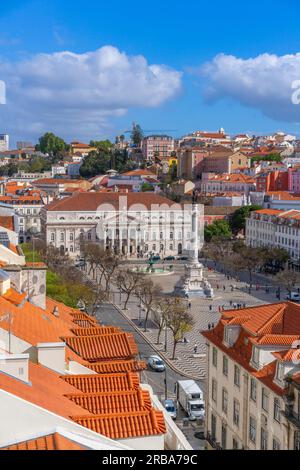 Piazza Rossio, Piazza Pietro IV, Lisbona, Portogallo Foto Stock