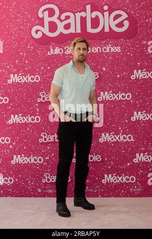 Città del Messico, Messico. 7 luglio 2023. 7 luglio 2023, città del Messico, Messico: Ryan Gosling posa per le foto durante il photocall del film "Barbie" al Mexico City Four Sason Hotel. Il 7 luglio 2023 a città del Messico, Messico. (Foto di Carlos Tischler/ Eyepix Group/Sipa USA) credito: SIPA USA/Alamy Live News Foto Stock