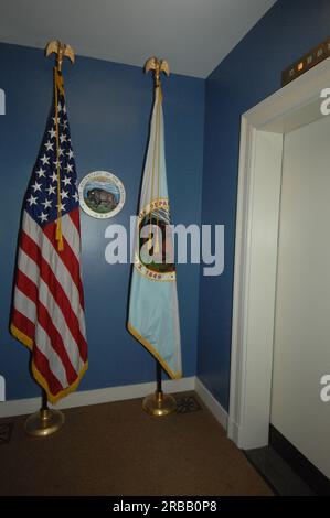 Vedute intorno all'ufficio della segretaria, interni principali: Arredi, decorazioni, bagno Foto Stock