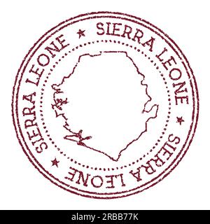 Francobollo rotondo in Sierra Leone con mappa del paese. Timbro passaporto rosso vintage con testo circolare e stelle, illustrazione vettoriale. Illustrazione Vettoriale