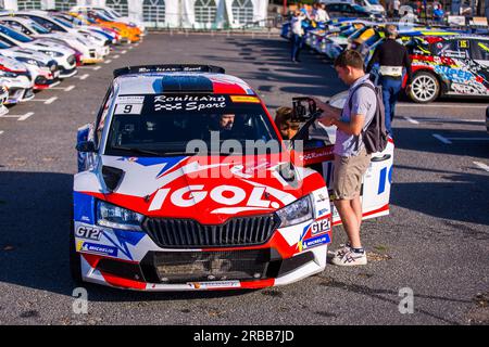 Rodez, Francia. 8 luglio 2023. 09 ROUILLARD Patrick, ZAZURCA Guilhem, Skoda Fabia Rally2, ambientazione durante il Rallye Aveyron Rouergue Occitanie 2023, 5° round del Championnat de France des Rallyes 2023, dal 17 al 18 giugno a Rodez, Francia - foto Bastien Roux/DPPI Credit: DPPI Media/Alamy Live News Foto Stock