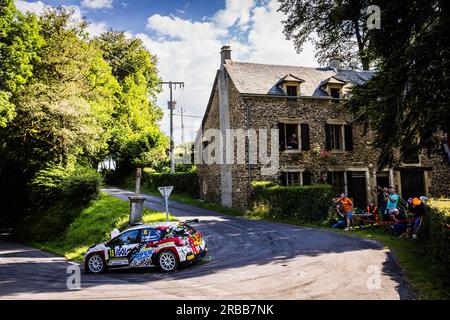 Rodez, Francia. 8 luglio 2023. 15 CONSTANTY Kevin, DESCHARNE Mathieu, Citroën C3 Rally2, azione durante il Rallye Aveyron Rouergue Occitanie 2023, 5° round del Championnat de France des Rallyes 2023, dal 17 al 18 giugno a Rodez, Francia - foto Bastien Roux/DPPI Credit: DPPI Media/Alamy Live News Foto Stock